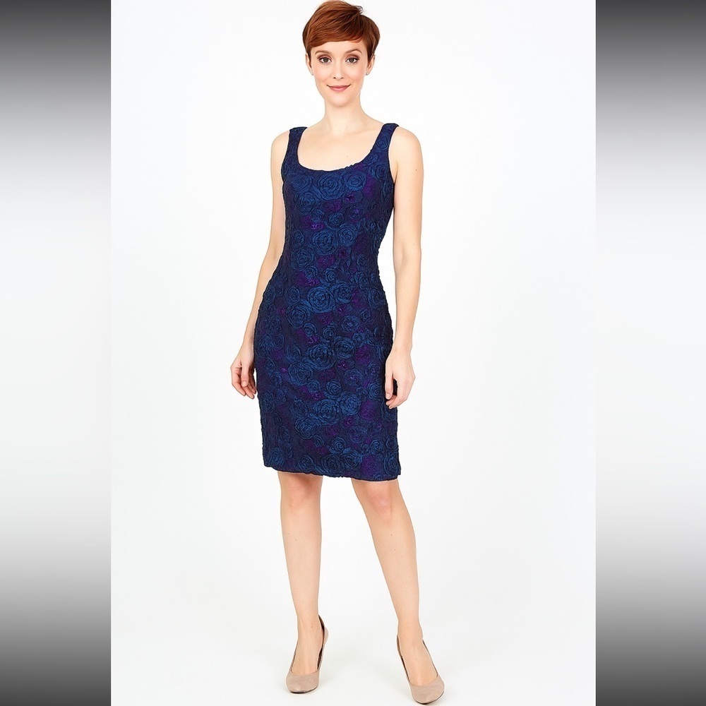 IGNITE EVENINGS Y2K 3D Floral Navy Blue Sequined Sheath dress 8 vintage women's